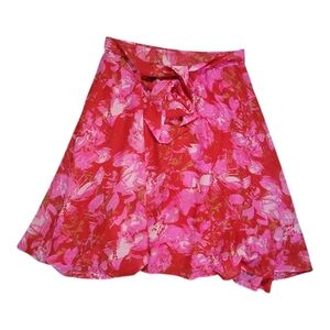 SALE Truly 4 You Petite Bow Tie Waist Red Pink Watercolor Floral A Line Skirt PL